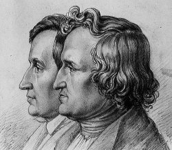 Doppelportrait der Brüder Grimm, 1843. Bleistiftzeichnung von Ludwig Emil Grimm.